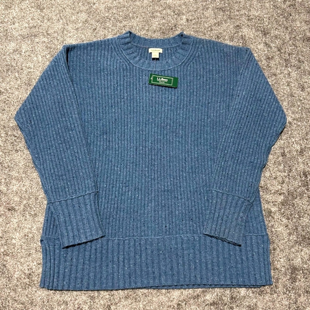 L.L. Bean Blue Donegal Ribbed Crewneck Sweater Vintage Retro Size Small NWT